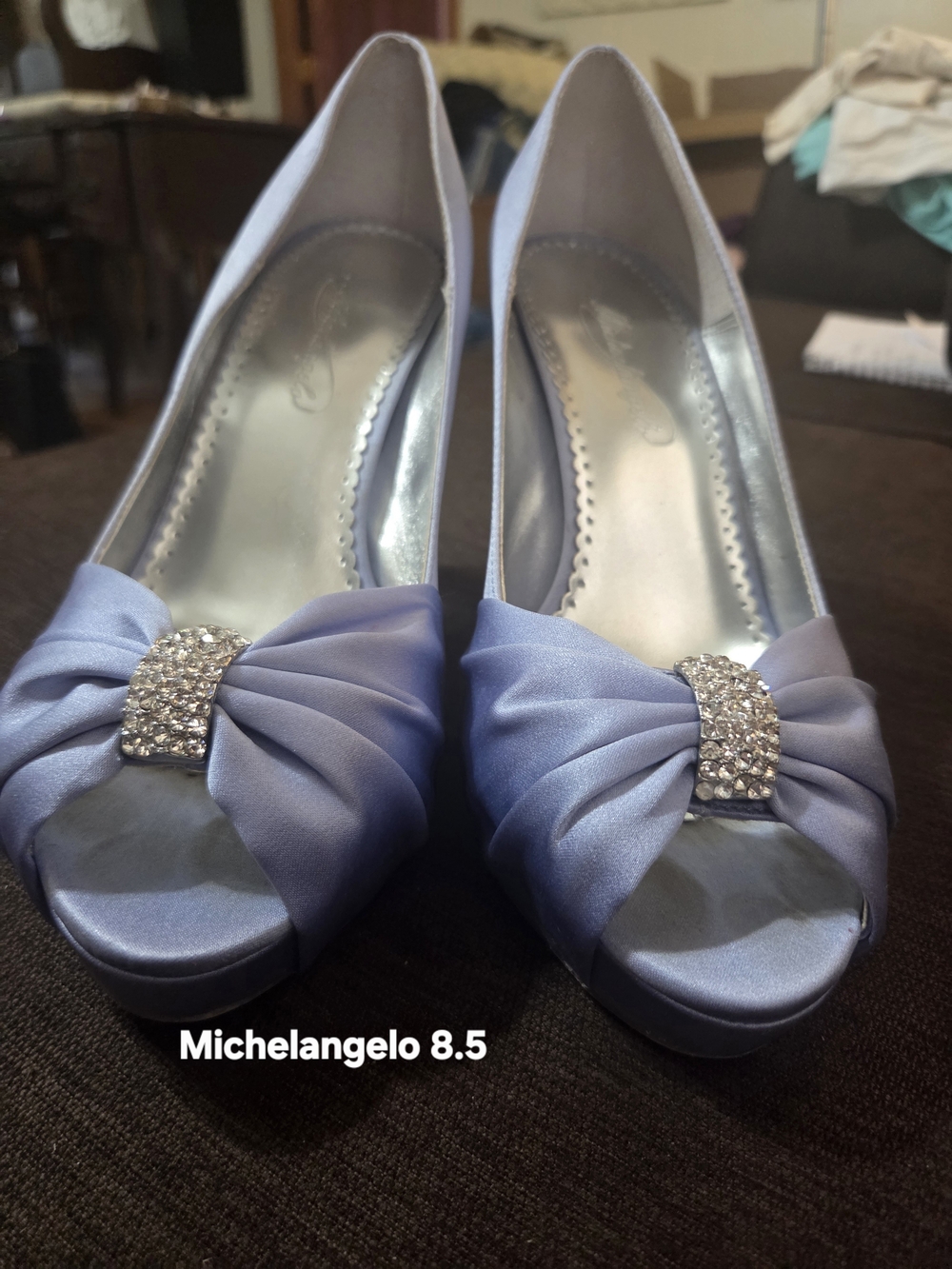 Michelangelo Periwinkle Blue Satin Peep-Toe Heels COMFORTABLE like New 8.5